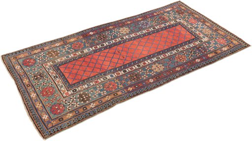 Close-up detail of 1900s Kazak rug from Armenia showing Wool weave