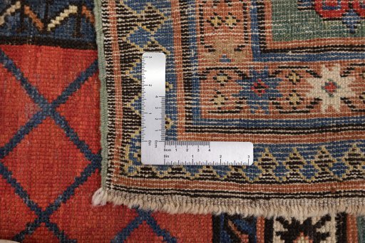Close-up detail of 1900s Kazak rug from Armenia showing Wool weave