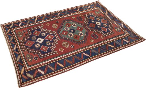 Close-up detail of 1900s Kazak rug from Armenia showing Wool weave