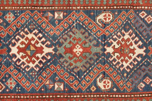 Close-up detail of 1880s Kazak rug from Armenia showing Wool weave