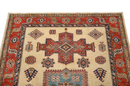Surface texture of New Kazak rug with natural Wool and intricate pattern