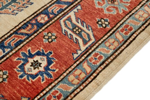 Close-up detail of New Kazak rug from Pakistan showing Wool weave