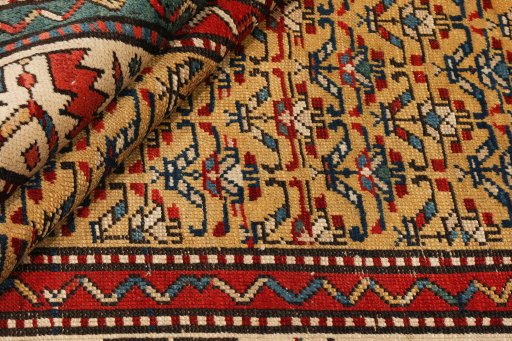 Full view of 1900s Kazak rug from Armenia, 234 × 97 cm in Yellow tones