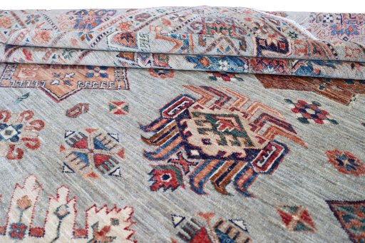 Surface texture of New Kazak rug with natural Wool and intricate pattern