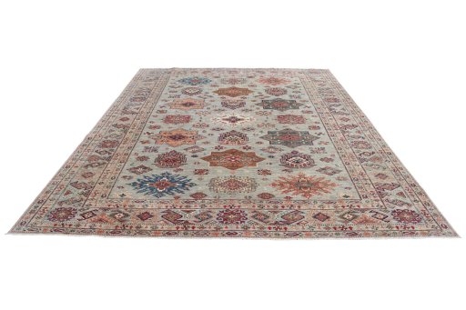 Surface texture of New Kazak rug with natural Wool and intricate pattern