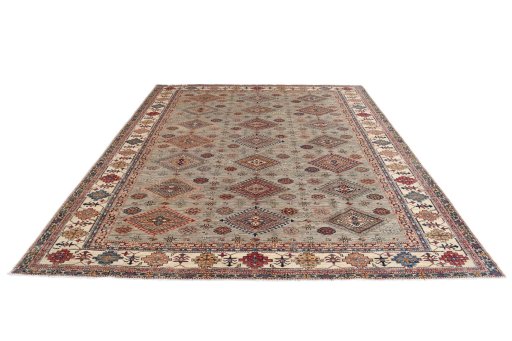 Surface texture of New Kazak rug with natural Wool and intricate pattern