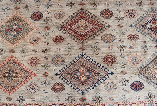 Close-up detail of New Kazak rug from Pakistan showing Wool weave