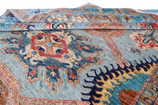Surface texture of New Kazak rug with natural Wool and intricate pattern