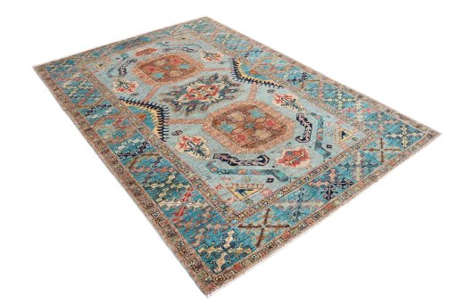 Close-up detail of New Kazak rug from Pakistan showing Wool weave