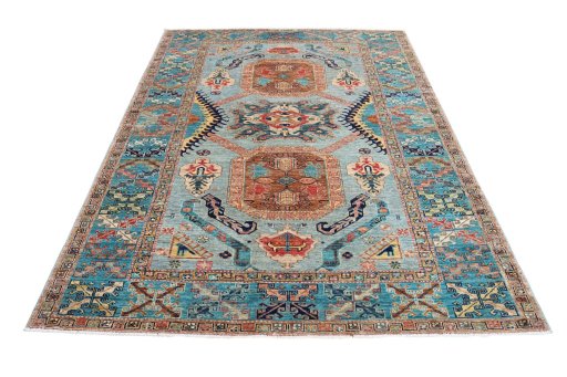 Surface texture of New Kazak rug with natural Wool and intricate pattern