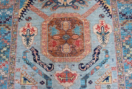 Close-up detail of New Kazak rug from Pakistan showing Wool weave