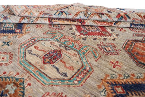 Surface texture of New Kazak rug with natural Wool and intricate pattern