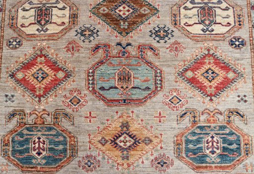 Close-up detail of New Kazak rug from Pakistan showing Wool weave