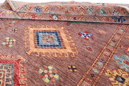 Surface texture of New Kazak rug with natural Wool and intricate pattern
