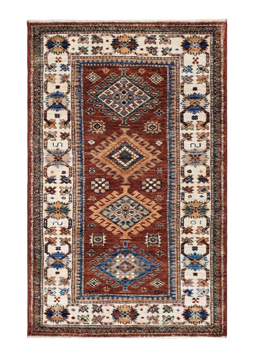 Full view of New Kazak rug from Pakistan, 126 × 78 cm in Red tones