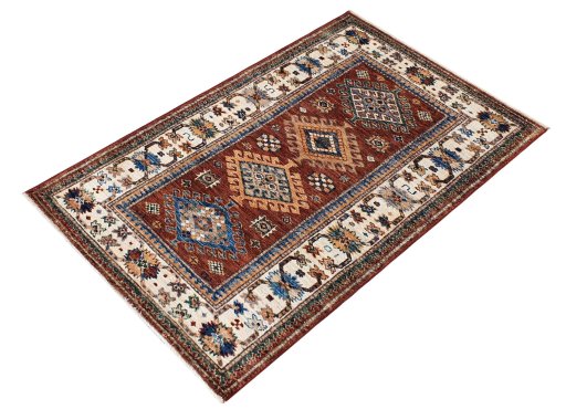 Close-up detail of New Kazak rug from Pakistan showing Wool weave