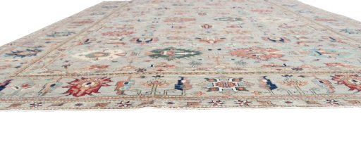 Corner detail of New Kazak rug showing border pattern and Wool pile