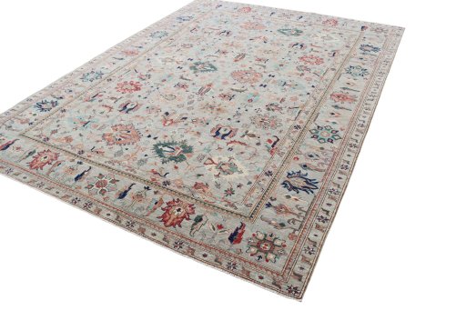 Corner detail of New Kazak rug showing border pattern and Wool pile