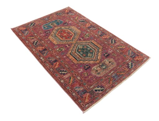 Close-up detail of New Kazak rug from Pakistan showing Wool weave