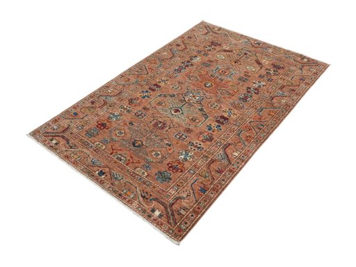 Corner detail of New Kazak rug showing border pattern and Wool pile
