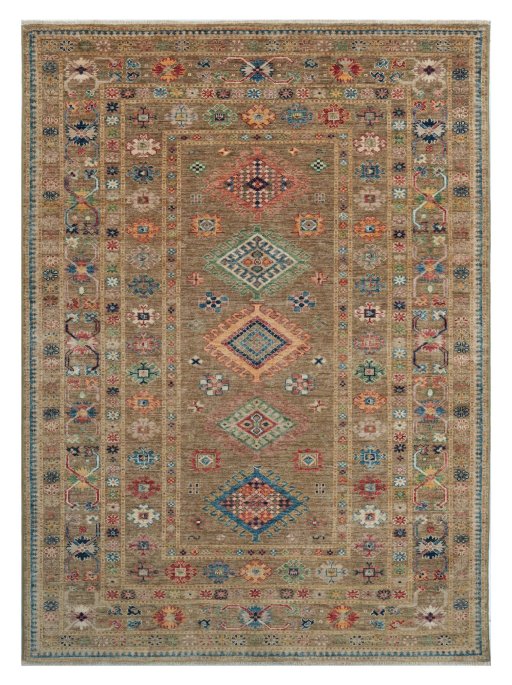 Full view of New Kazak rug from Pakistan, 200 × 147 cm in Green tones