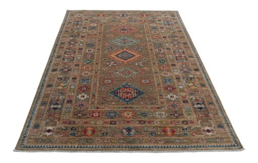 Surface texture of New Kazak rug with natural Wool and intricate pattern