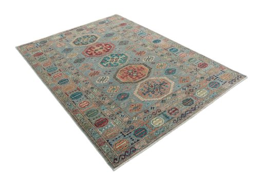 Close-up detail of New Kazak rug from Pakistan showing Wool weave