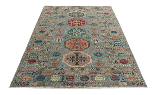 Surface texture of New Kazak rug with natural Wool and intricate pattern