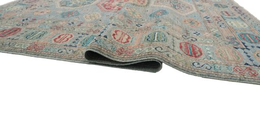 Full view of New Kazak rug from Pakistan, 198 × 151 cm in Blue tones