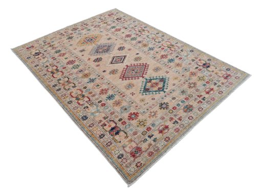Close-up detail of New Kazak rug from Pakistan showing Wool weave