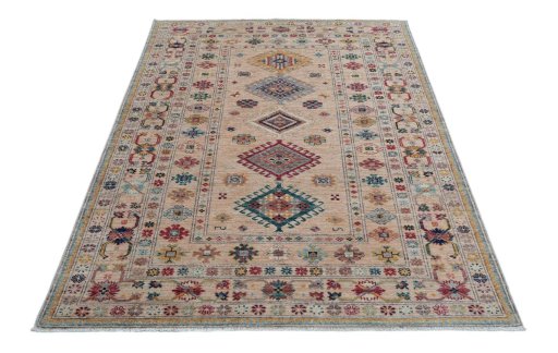 Surface texture of New Kazak rug with natural Wool and intricate pattern