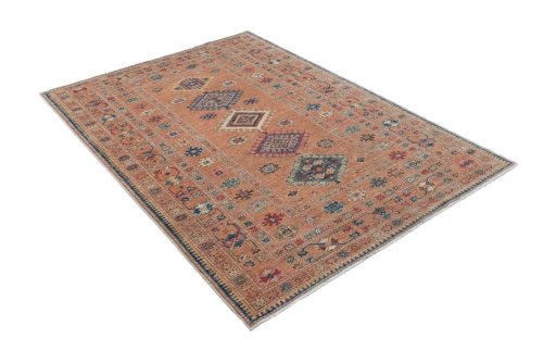 Close-up detail of New Kazak rug from Pakistan showing Wool weave