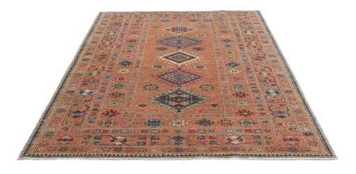 Surface texture of New Kazak rug with natural Wool and intricate pattern