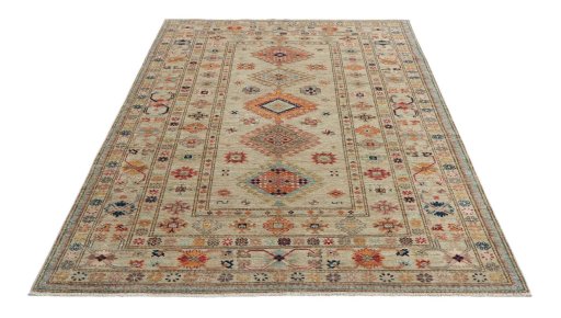 Surface texture of New Kazak rug with natural Wool and intricate pattern