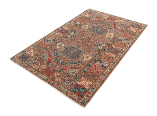Corner detail of New Kazak rug showing border pattern and Wool pile