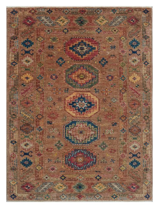 Full view of New Kazak rug from Pakistan, 167 × 126 cm in Beige tones