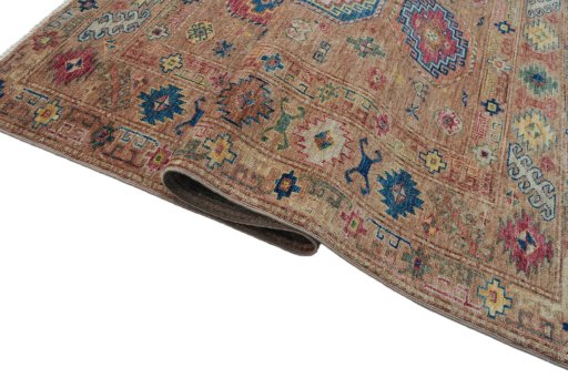 Full view of New Kazak rug from Pakistan, 167 × 126 cm in Beige tones