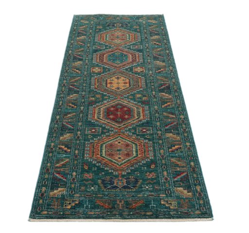 Surface texture of New Kazak rug with natural Wool and intricate pattern