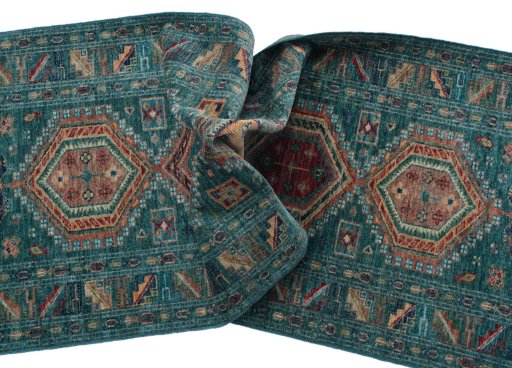 Close-up detail of New Kazak rug from Pakistan showing Wool weave