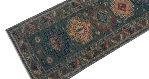 Backside of handmade New Kazak rug showing knot structure and weave density