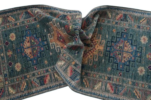 Close-up detail of New Kazak rug from Pakistan showing Wool weave