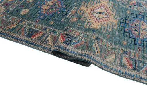 Full view of New Kazak rug from Pakistan, 206 × 83 cm in Green tones