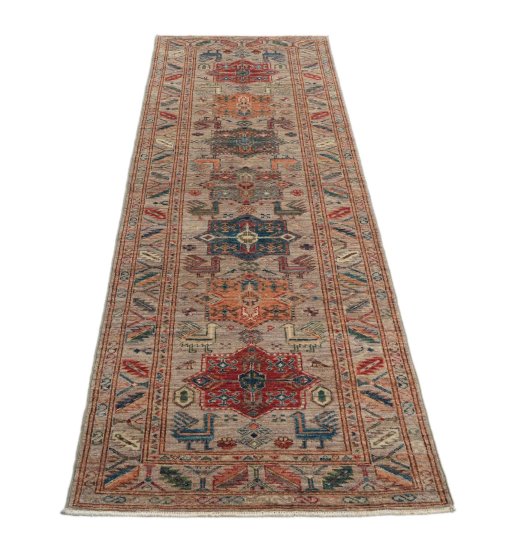 Surface texture of New Kazak rug with natural Wool and intricate pattern