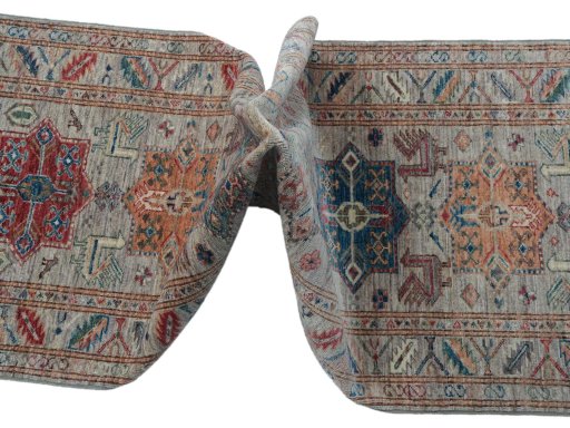 Close-up detail of New Kazak rug from Pakistan showing Wool weave