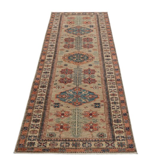 Surface texture of New Kazak rug with natural Wool and intricate pattern