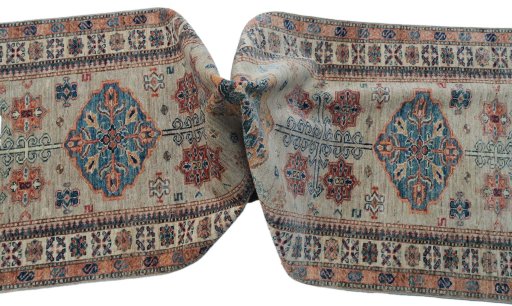Full view of New Kazak rug from Pakistan, 254 × 79 cm in Gray tones