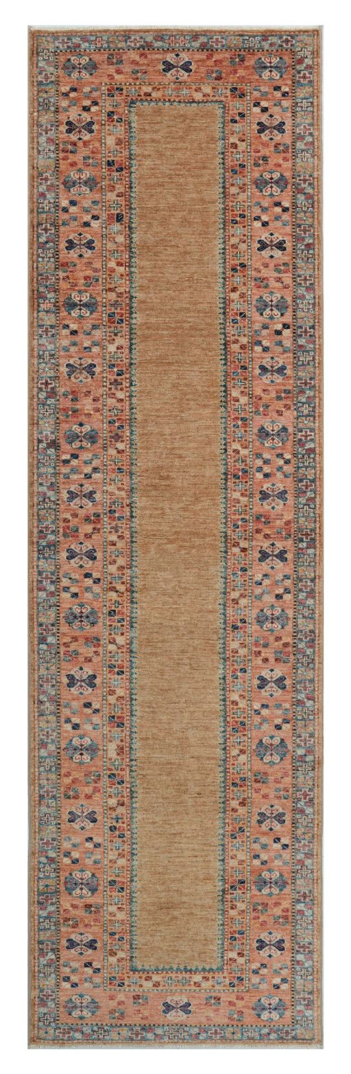 Full view of New Kazak rug from Pakistan, 296 × 81 cm in Beige tones