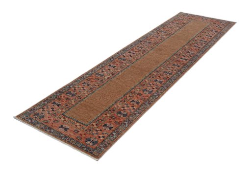 Corner detail of New Kazak rug showing border pattern and Wool pile