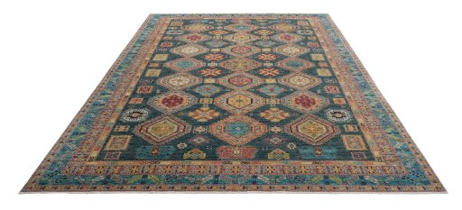 Surface texture of New Kazak rug with natural Wool and intricate pattern