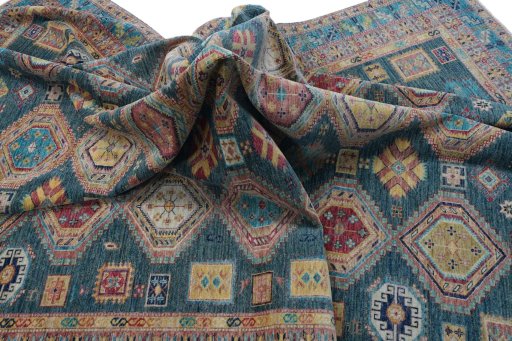 Close-up detail of New Kazak rug from Pakistan showing Wool weave